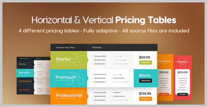 Horizontal  Vertical Pricing Tables